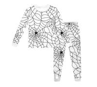 Ensemble 2 pièces pyjama pour filles avec col rond halloween doux, pajamas set manches longues et pantalon long toile d'araignée Imprimé, vêtements de nuit pour enfants casual, 2-9 (White, 3-4 Years)