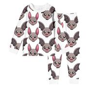 Ensemble 2 pièces Pyjama pour Filles avec et col Rond Halloween Kawaii Mignon, Pajamas Set Manches Longues et Pantalon Long Batte Imprimé, vêtements de Nuit pour Enfants Doux, (White, 4-5 Years)
