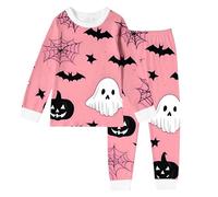 Ensemble 2 pièces Pyjama pour Filles avec et col Rond Halloween, Pajamas Set Manches Longues Coton et Pantalon Long Citrouille fantôme Imprimé, vêtements de Nuit pour Enfants, 2-10 Ans (8-9 Years)