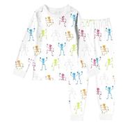 Ensemble 2 pièces Pyjama pour Filles Halloween avec et col Rond Ample, Pajamas Set Manches Longues et Pantalon Long Squelette Imprimé, vêtements de Nuit pour Enfants Doux, 2-10 Ans (White, 6-7 Years)
