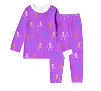 Ensemble 2 pièces pyjama pour filles halloween avec et col rond ample, pajamas set manches longues et pantalon long squelette Imprimé, vêtements de nuit pour enfants doux, 2-10 ans (Purple, 4-5 Years)
