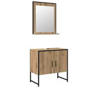 Ensemble 2 Pièces Salle De Bain Marron Miroir 50 x 60 cm Meuble 60 x 33 cm | Meuble sous lavabo mural, portes affleurantes, grands compartiments, bois d'ingénierie, verre, usage résidentiel et