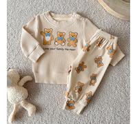 Ensemble 2 pièces/set pour nouveau-né garçon & fille, Top à manches longues et pantalon en peluche imprimé ours blanc motif automne, style décontracté confortable et mignon 6-9M,9-12M,0-1M,1-3M,3-6MCa