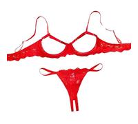 Ensemble 2 Pièces Soutien-Gorge Et Culotte - Soutien-Gorge Sein Nu Push-Up Culotte Transparente Dentelle Creuse Nuisette