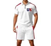 Ensemble 2 pièces style affaires avec chemise à manches courtes et short avec motif drapeau européen britannique pour homme Angleterre drapeau du Royaume-Uni, E Blanc, M