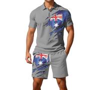 Ensemble 2 pièces style affaires avec chemise à manches courtes et short avec motif drapeau européen britannique pour homme Angleterre drapeau du Royaume-Uni, gris, M