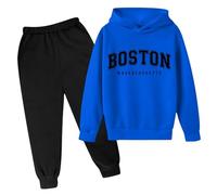Ensemble 2 pièces sweat à capuche et pantalon de survêtement Boston pour filles - Sweat à capuche confortable avec motif graphique 2025, bleu, 7-8 ans