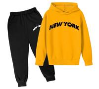 Ensemble 2 pièces sweat à capuche et pantalon de survêtement New York pour filles - Ensemble d'entraînement d'automne pour enfants - Sweat à manches longues avec capuche et pantalon de survêtement