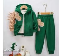 Ensemble 2 pièces Sweat-shirt à capuche zippé et pantalon mignon de dinosaure pour jeune garçon 6Y,7Y,8Y,4Y,5YCartoon,Blocs de couleurTissu tricoté