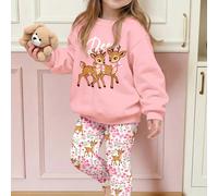 Ensemble 2 pièces sweat-shirt à col rond et manches longues & Leggings, imprimé floral bohème avec motif de cerf mignon et doux, rose crème, pour jeune fille, décontracté et confortable, pour l'automn