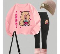 Ensemble 2 pièces Sweat-shirt-shirt et leggings imprimés panda et bubble tea mignons, créatifs et pour filles 6Y,7Y,4Y,5YCartoonTissu tricoté