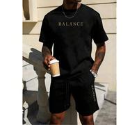 Ensemble 2 pièces T-shirt et short grande taille pour hommes avec imprimé "BALANCE" Cerveau & Cœur 1XL,2XL,3XL,4XL,5XL,6XLLettresÉtoffe,Tissu tricoté