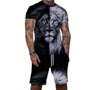 Ensemble 2 pièces T-Shirt + Short de survêtement Lion pour Homme, col Rond, Tenue décontractée pour l'été