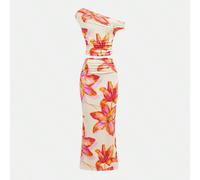 Ensemble 2 pièces Top à épaule asymétrique et jupe maxi imprimé floral pour préadolescentes, tenue décontractée pour vacances, plage et jours fériés 8Y,9Y,10Y,11Y,12YTout ImpriméPolyester