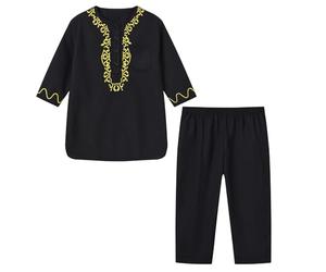 Ensemble 2 pièces traditionnel africain pour filles et garçons, ensemble de vêtements décontractés à manches longues avec broderie Dashiki et pantalon, vêtements de jeu décontractés pour enfants (noir