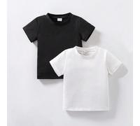 Ensemble 2 pièces vêtements bébé fille blanc et noir, décontracté d'été, vacances, style chic Old Money, col rond, t-shirt doux, tops pour plage, école et vacances 6-9M,9-12M,12-18M,18-24M,2-3YUnicolo