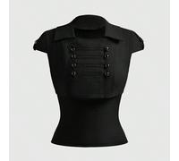 Ensemble 2 pièces Y2K vintage style court pour fille, veste courte double boutonnage style Napoléon chevalier, débardeur camisole, nouveauté printemps L,M,S,XL,XSUnicoloreTissu tricoté