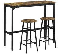 HOMCOM Ensemble Table de Bar bistrot + 2 tabourets avec Repose-Pieds Table Mange-Debout Structure en Acier Design Industriel Table Haute de Cuisine Plateau Aspect Brun Rustique Noir