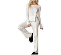 Ensemble 2 pour femme Jacquard Manches Longues Pantalon Ensemble | Tissu polyester jacquard, élasticité modérée, toucher doux pour un confort optimal à la maison