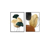 Ensemble 2 tableaux peinture à l'huile sur toile,peinte avec cadre en bois noir - Longueur 100 x Profondeur 3 x Hauteur 70 cm - PEGANE - Noir