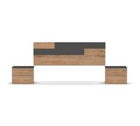 Ensemble 2 tables de chevet + tête de lit coloris chêne doré - gris - Hauteur 105 x Longueur 212 x Profondeur 36 cm