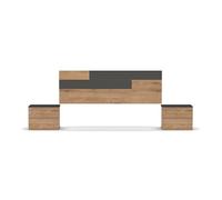Ensemble 2 tables de chevet + tete de lit coloris chene dore / gris - Hauteur 105 x Longueur 212 x Profondeur 36 cm - -