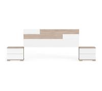 Ensemble 2 tables de chevet + tête de lit coloris effet bois - blanc - Hauteur 105 x Longueur 212 x Profondeur 36 cm
