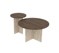 Ensemble 2 Tables Gigognes TRAVI 70 et 40 cm Effet Bois Rondes Basses | Ensemble de 2 tables gigognes, Plateaux effet travertin élégant, Formats modulables et gain de place, plateau bois