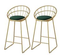 Ensemble 2 tabourets Bar avec Pattes de Fer, Dossier Un Coussin en Velours, des chaises à Manger rembourrées Hautes sans Bras (Vert)