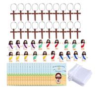 Ensemble 20 Petites Statuettes Saintes avec des Cartes Bénédiction Crosses en Bois Sacs PVC Figurine Spirituelle pour L'école du Dimanche Offrant des Figurines Chrétien Miniature