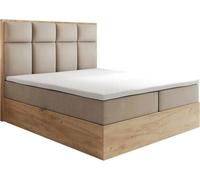 Ensemble 200x200 cm SELVA rangement matelas ressorts ensachés et surmatelas en velours beige - lit adulte