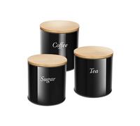 Cheffinger Ensemble 3 Boîtes Inox avec Couvercle Bambou pour Café Sucre Thé