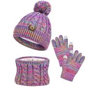 Ensemble 3 en 1 Bonnet Echarpe Gants Enfant Hiver Accessoires D'hiver Chaud Tricoté Chapeau Tricoté Tour de Cou Chaud Avec Doublure Gants Pour Filles 3-10 Ans