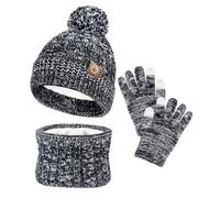 Ensemble 3 en 1 Bonnet Echarpe Gants Enfant Hiver Accessoires D'hiver Chaud Tricoté Chapeau Tricoté Tour de Cou Chaud Avec Doublure Gants Pour Filles 3-10 Ans 4