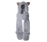 Ensemble 3 en 1 Chapeau Echarpe Moufle Femme Fille Bonnet Hiver Chaud en Peluche Chapeau Chapka Cagoules avec Foulard et Gants Cache Oreilles Capuche Bonnet de Ski Voyage Noël Outdoor (renard gris)