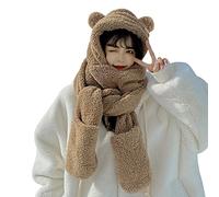 Ensemble 3 en 1 Chapeau Echarpe Moufle Femme Fille Bonnet Hiver Chaud en Peluche Chapeau Chapka Cagoules avec Foulard et Gants Cache Oreilles Capuche Bonnet de Ski Voyage Noël Outdoor