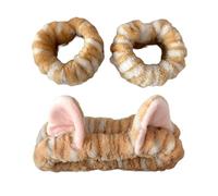 Ensemble 3 en 1 de bandeau et de lavage de poignet en peluche pour femme et fille, bandeau de maquillage pour les oreilles de chat, accessoire de lavage du visage