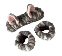 Ensemble 3 en 1 de bandeau et de lavage de poignet en peluche pour femme et fille, bandeau de maquillage pour les oreilles de chat, accessoire de lavage du visage