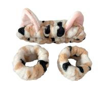 Ensemble 3 en 1 de bandeau et de lavage de poignet en peluche pour femme et fille, bandeau de maquillage pour les oreilles de chat, accessoire de lavage du visage