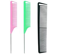 Ensemble 3 en 1 queue de rat et peigne à queue de rat - Fibre de carbone et acier inoxydable pour tresses, coiffures de barbier, salon et utilisation domestique (noir, rose, vert)
