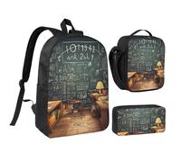 Ensemble 3 en 1 sac à dos mathématiques 3 en 1 avec pochette isotherme pour crayons, sac à déjeuner léger pour ordinateur portable de 43,2 cm, sac à déjeuner à bandoulière et trousse à crayons