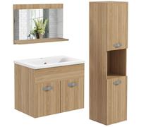 kleankin Ensemble salle de bain 4 pièces mural - miroir, sous-vasque, lavabo, colonne - naturel