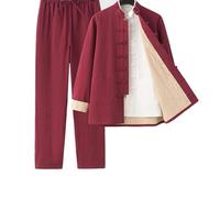 Ensemble 3 pcs Costume de Kung Fu Coton et Lin pour Hommes,Uniformes de Méditation pour Arts Martiaux,Vêtements Tang Traditionnels Chinois Chemise Couche Pantalon Uniforme Tai Ch(Size:170/L,Color:H)