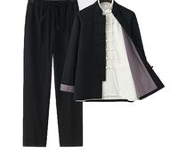 Ensemble 3 pcs Costume de Kung Fu Coton et Lin pour Hommes,Uniformes de Méditation pour Arts Martiaux,Vêtements Tang Traditionnels Chinois Chemise Couche Pantalon Uniforme Tai Ch(Size:175/XL,Color:G)