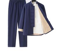 Ensemble 3 pcs Costume de Kung Fu Coton et Lin pour Hommes,Uniformes de Méditation pour Arts Martiaux,Vêtements Tang Traditionnels Chinois Chemise Couche Pantalon Uniforme Tai Chi(Size:165/M,Color:A)