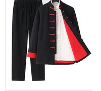 Ensemble 3 pcs Costume de Kung Fu Coton et Lin pour Hommes,Uniformes de Méditation pour Arts Martiaux,Vêtements Tang Traditionnels Chinois Chemise Couche Pantalon Uniforme Tai Ch(Size:180/XXL,Color:E)