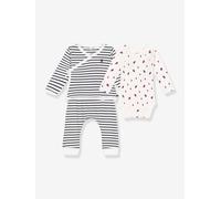 Ensemble 3 pièces bébé rayé bleu 1M(54CM)