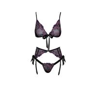 Ensemble 3 pièces broderie florale & noeud noir