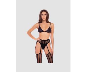 Ensemble 3 Pièces Collant Porte-Jarretelles Noir