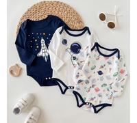 Ensemble 3 pièces de body à manches longues pour bébé garçon de 3 à 24 mois, imprimé dessin animé astronaute spatial fusée et planète, sous-vêtement de base quotidien, vêtements pour nourrisson à ramp